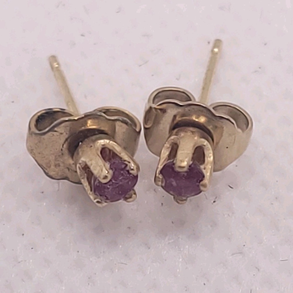 14K Yellow Gold Ruby Stud Earrings 2.8mm Round 0.41g Pierced